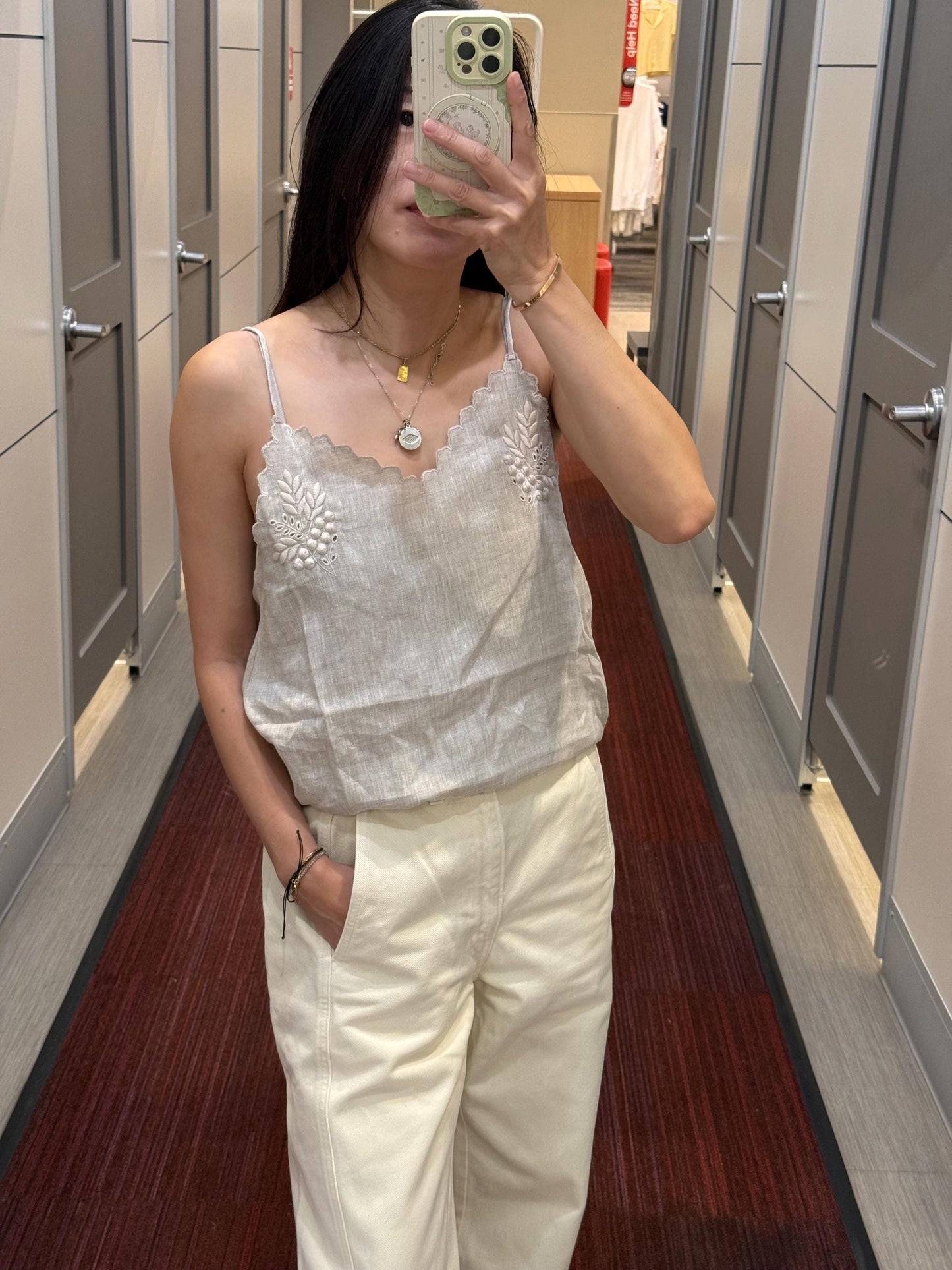 Casual linen tank in neutral beige . Whimsical tank top . Bohemian linen top . Praire spaghetti tank too . Embroidered pinterest top