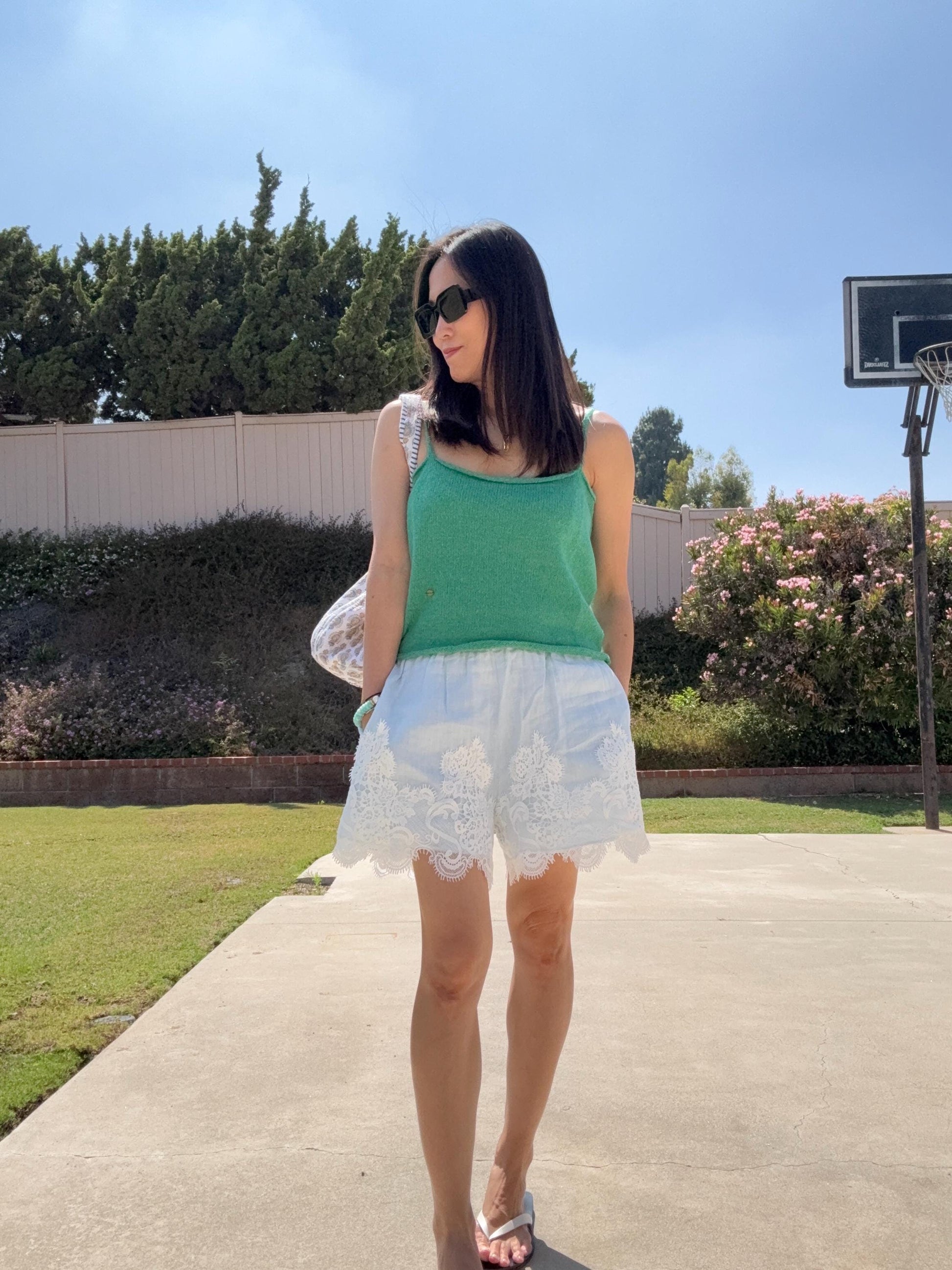 Casual summer knit tank . Whimsical cottage knit top. Bohemian cotton knit tank. Matcha avocado green tank top