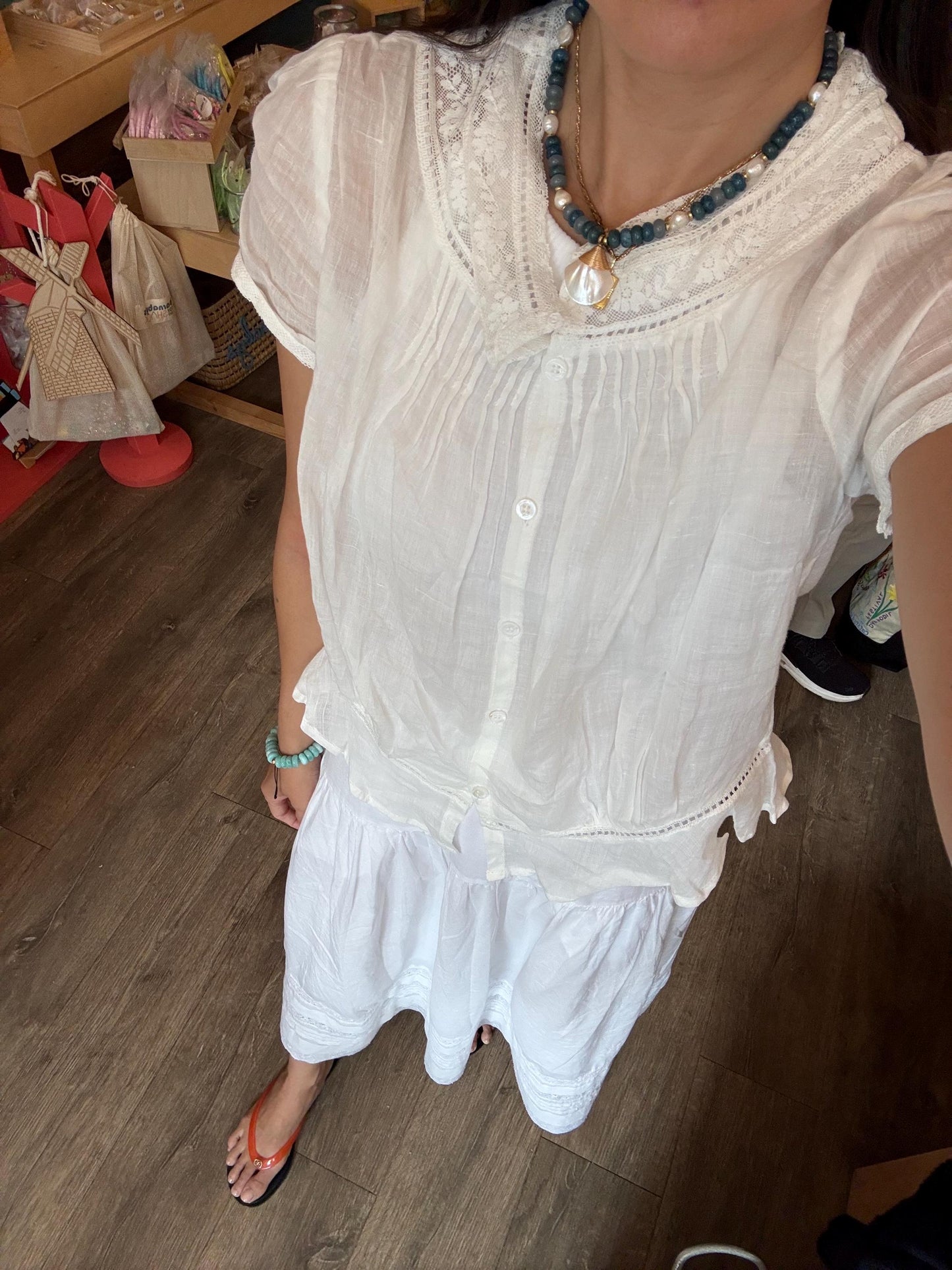 Casual cotton white lace eyelet embroidered romantic top . Whimsical cotton top. French Vintage Inspired Top. Praire style top