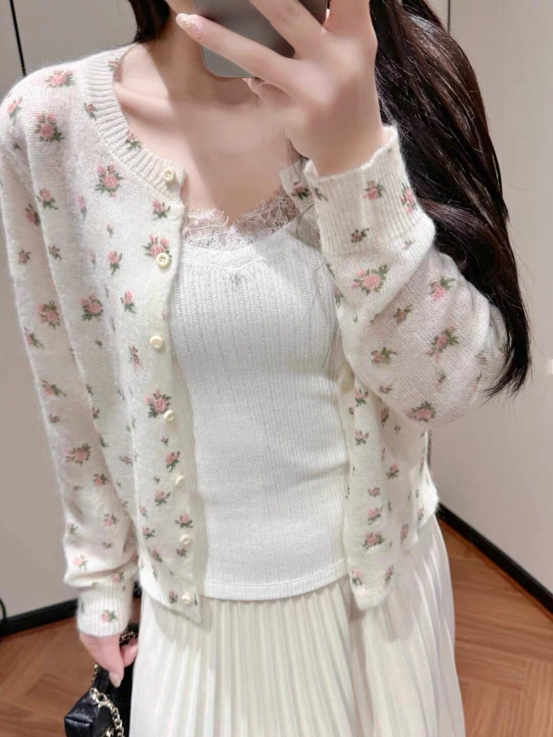 Knit Floral Cardigan Blouse. French Vintage Inspired Shirt Cardigan. Cotton Cardigan. Floral boho cardigan. Victorian bohocardigan