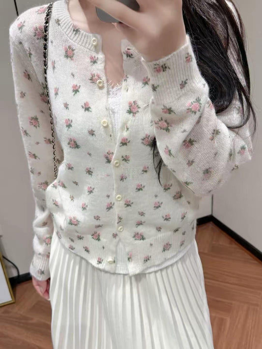 Knit Floral Cardigan Blouse. French Vintage Inspired Shirt Cardigan. Cotton Cardigan. Floral boho cardigan. Victorian bohocardigan