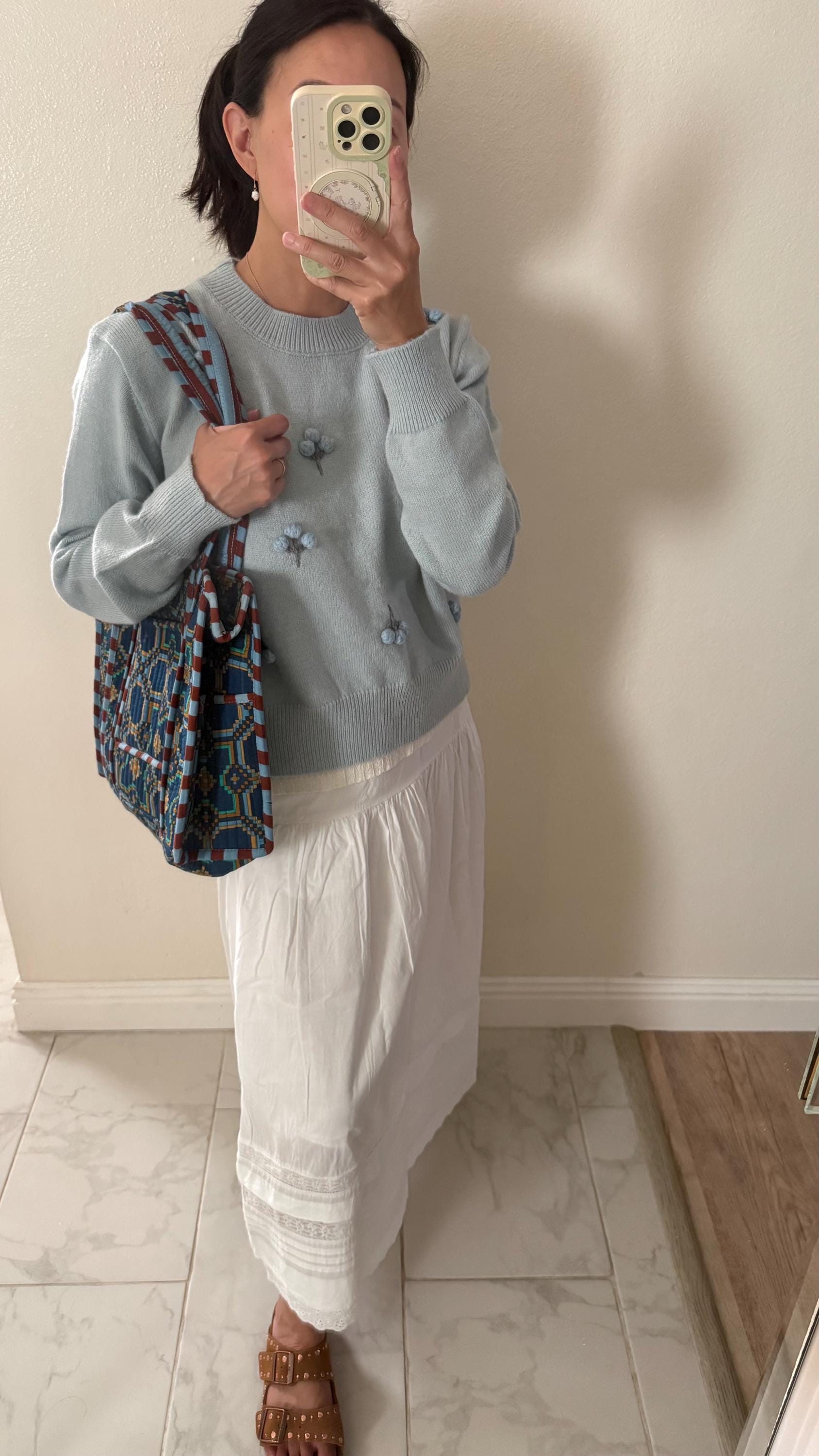 Knit Blue Cotton Sweater. French Vintage Inspired sweater. Floral boho sweater. Victorian boho sweater. Cottagecore style sweater