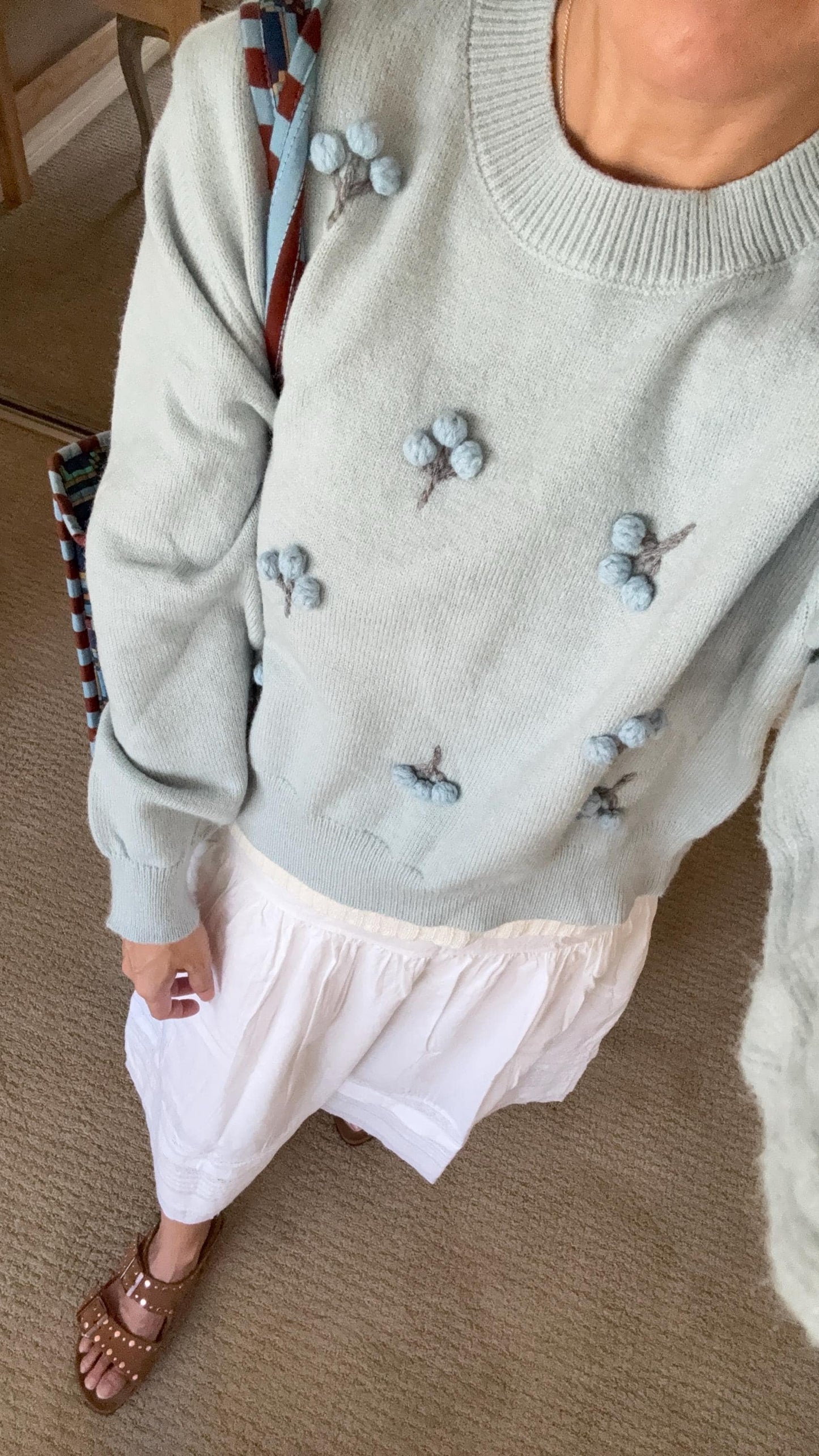 Knit Blue Cotton Sweater. French Vintage Inspired sweater. Floral boho sweater. Victorian boho sweater. Cottagecore style sweater