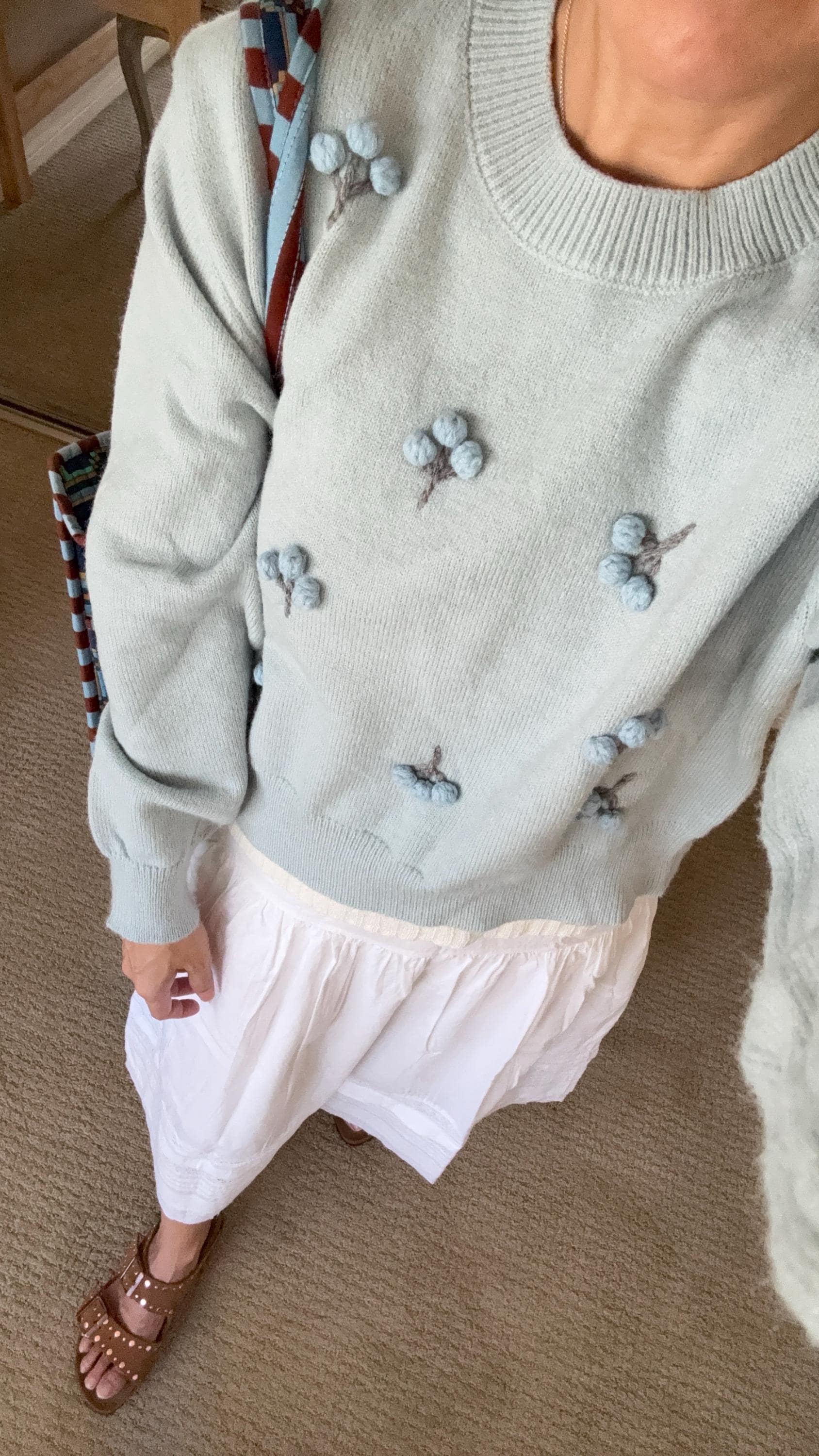 Knit Blue Cotton Sweater. French Vintage Inspired sweater. Floral boho sweater. Victorian boho sweater. Cottagecore style sweater