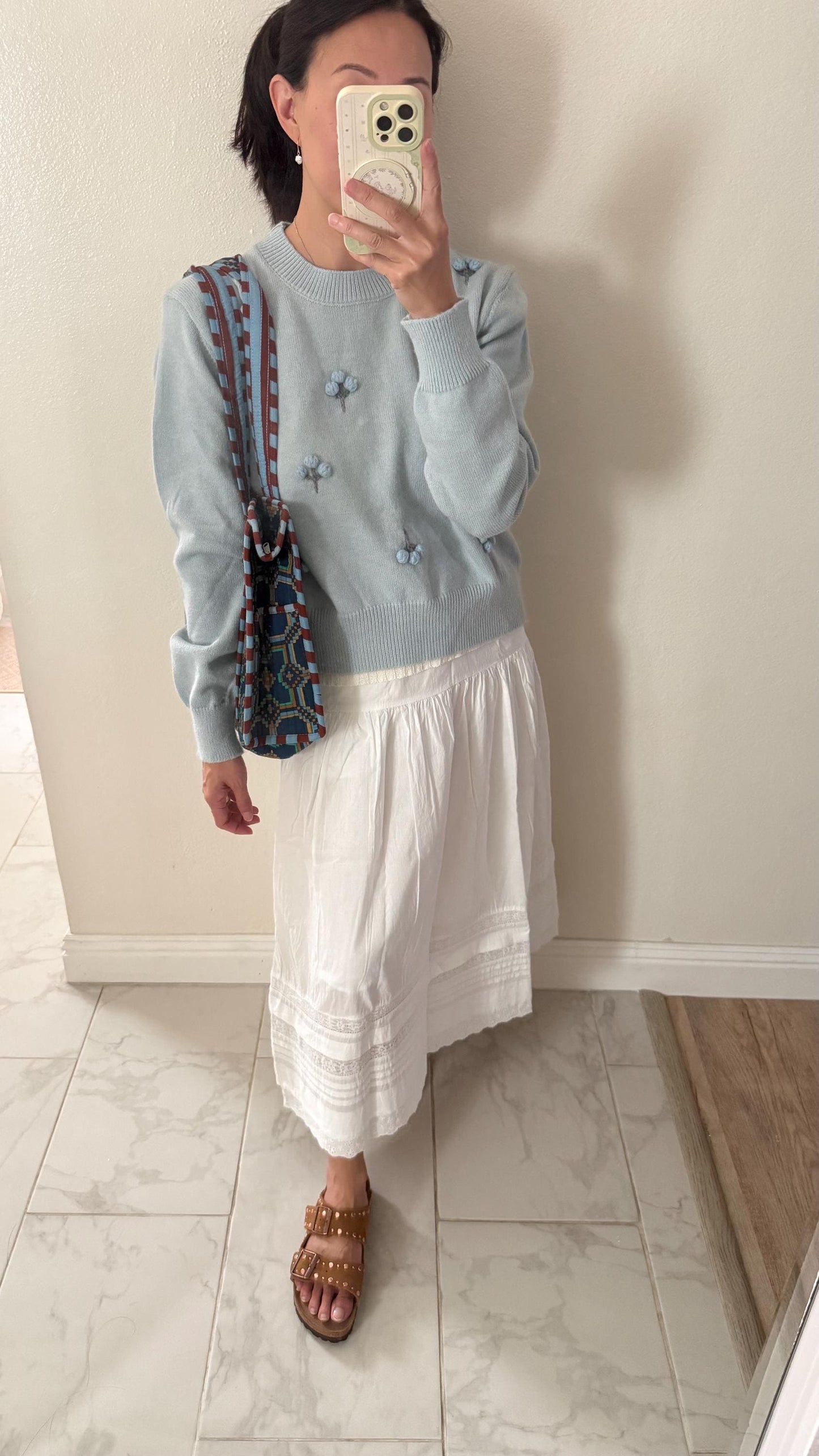 Knit Blue Cotton Sweater. French Vintage Inspired sweater. Floral boho sweater. Victorian boho sweater. Cottagecore style sweater