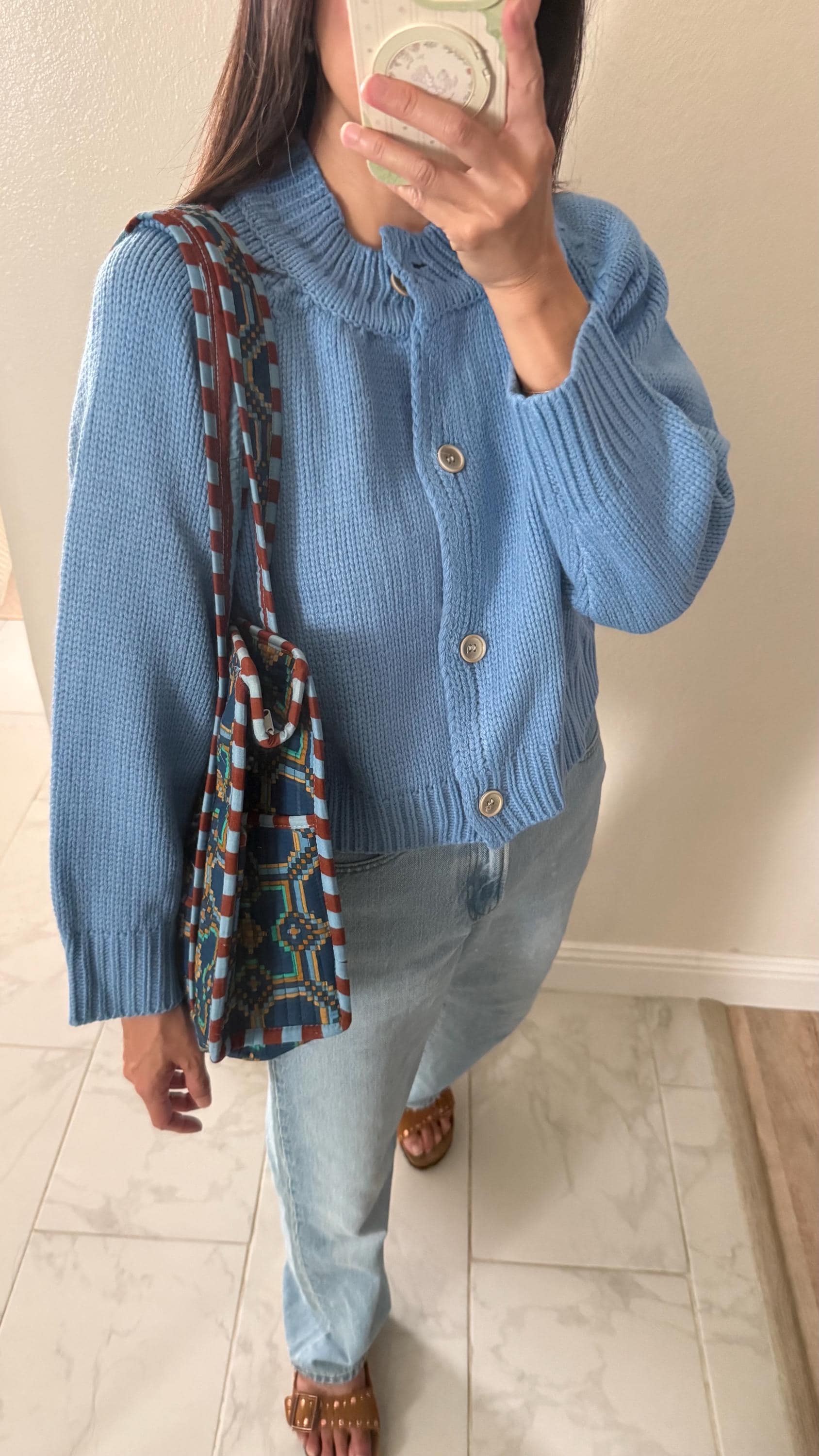 Knit Blue Cardigan Top Sweater. French Vintage Inspired cotton sweater. Floral boho sweater. Victorian boho sweater. Nantucket Maine style