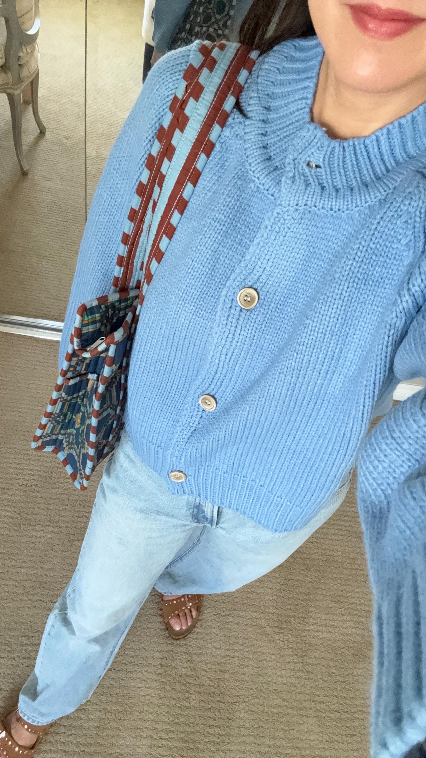 Knit Blue Cardigan Top Sweater. French Vintage Inspired cotton sweater. Floral boho sweater. Victorian boho sweater. Nantucket Maine style