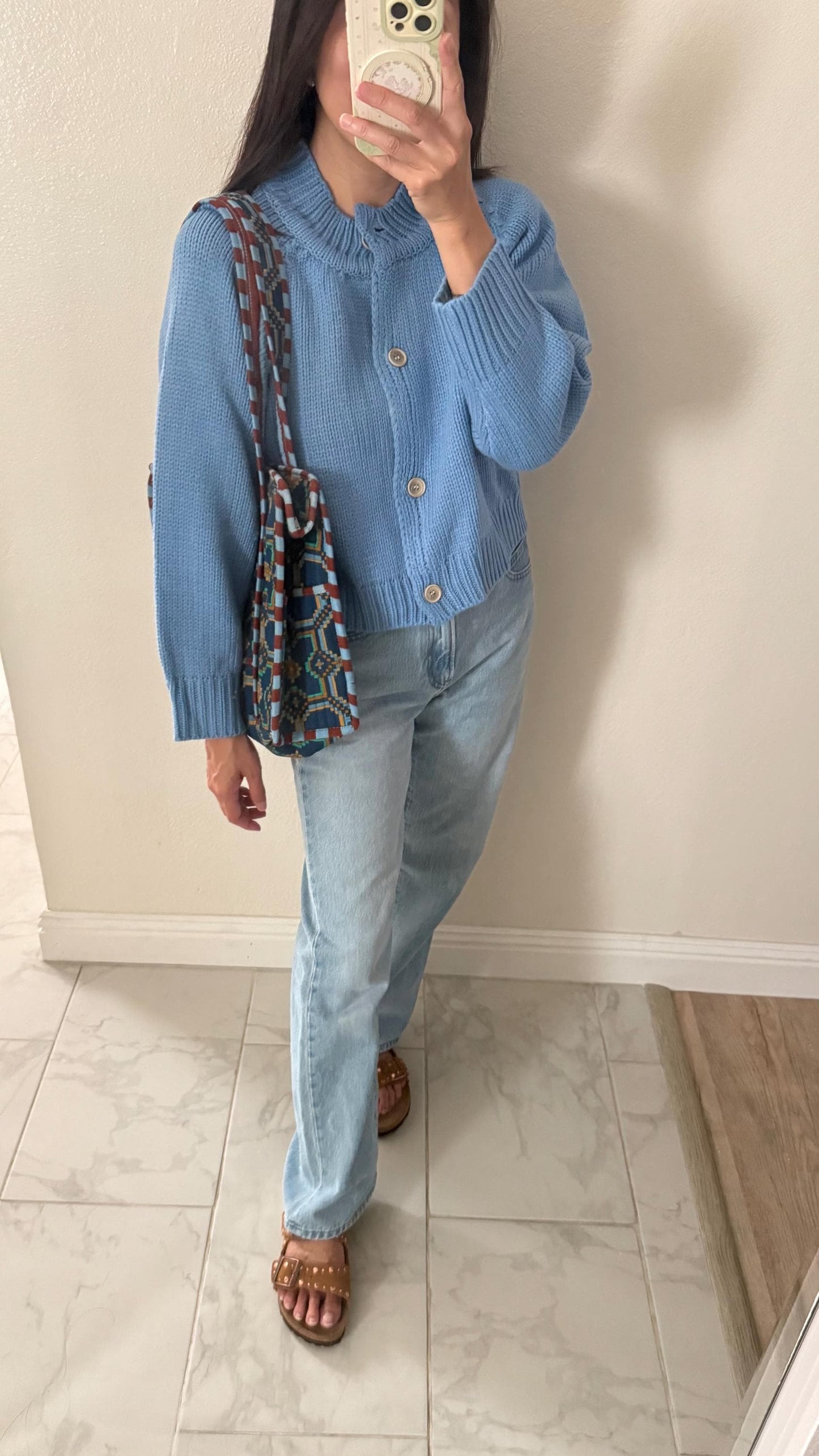 Knit Blue Cardigan Top Sweater. French Vintage Inspired cotton sweater. Floral boho sweater. Victorian boho sweater. Nantucket Maine style