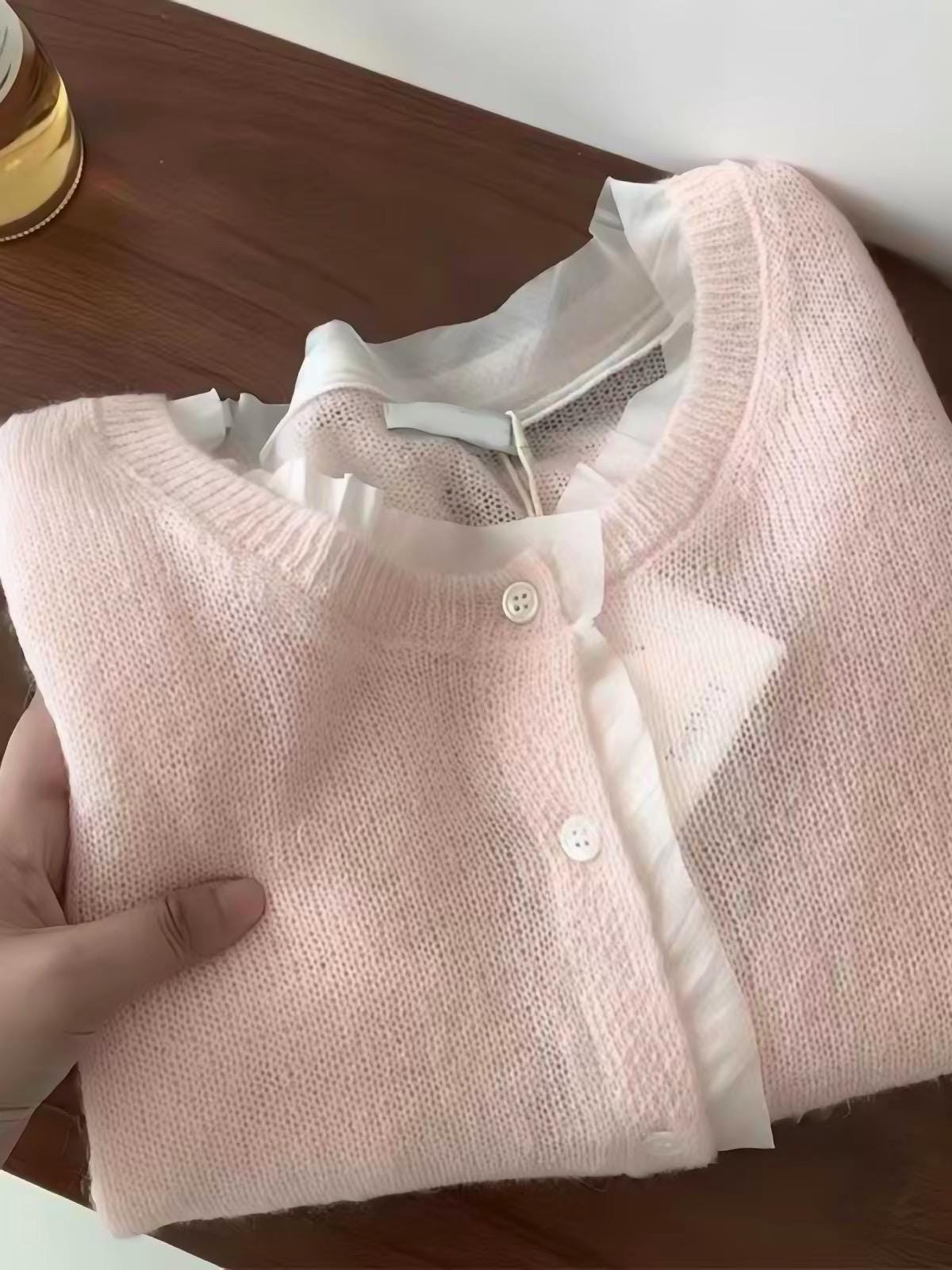 Knit Crop Pink Cardigan Top Sweater. French Vintage Inspired cotton sweater. Victorian boho sweater . Nantucket Maine style