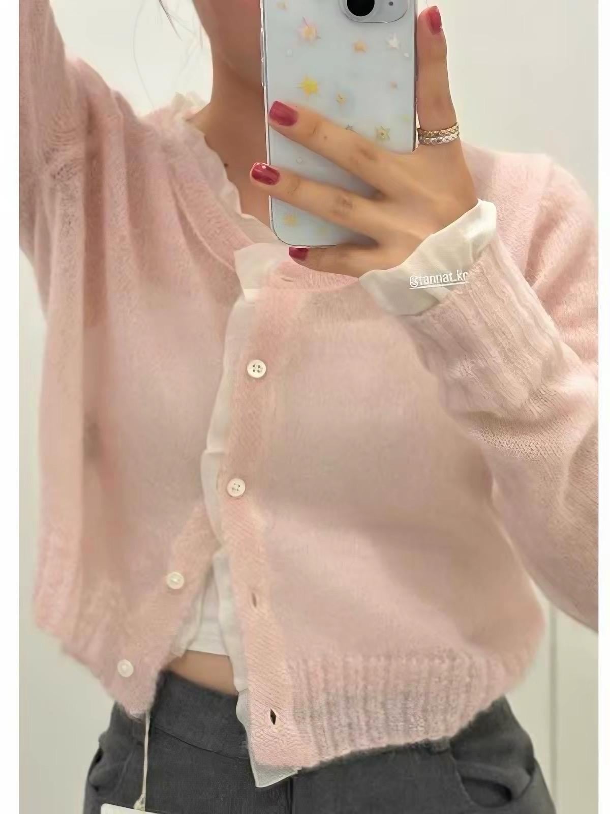 Knit Crop Pink Cardigan Top Sweater. French Vintage Inspired cotton sweater. Victorian boho sweater . Nantucket Maine style