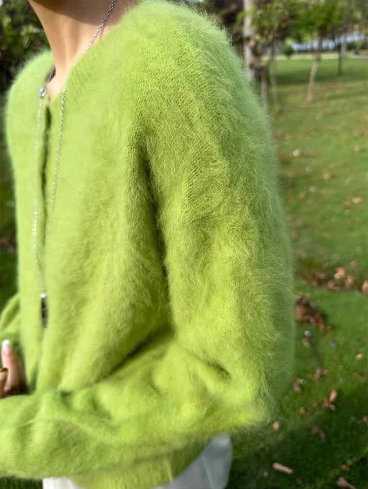 Avocado Matcha Cardigan Blouse. French Vintage Style Chartreuse color cardigan. Victorian Prairie style cardigan. Nantucket Maine style.