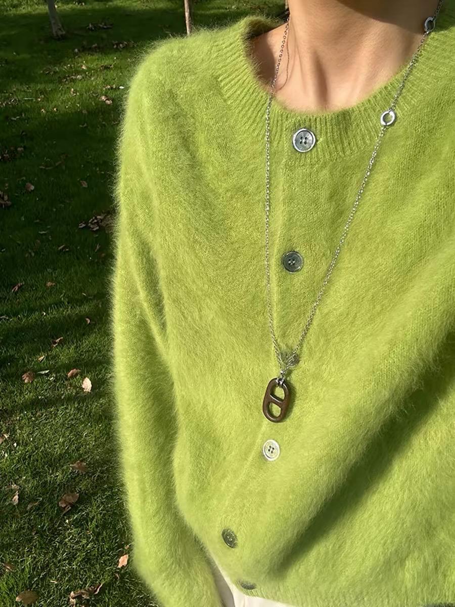 Avocado Matcha Cardigan Blouse. French Vintage Style Chartreuse color cardigan. Victorian Prairie style cardigan. Nantucket Maine style.