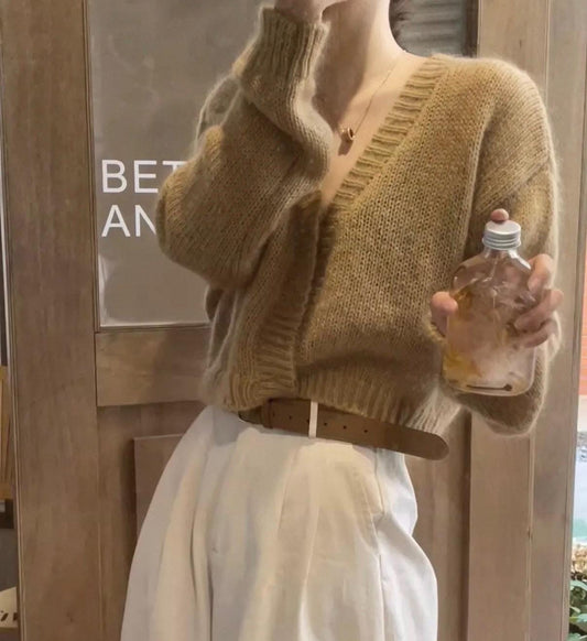 Cozy soft wool cardigan .French Vintage Inspired Cardigan. Camel Beige cardigan. Fall classic cardigan top. Gilmore girl style cardigan