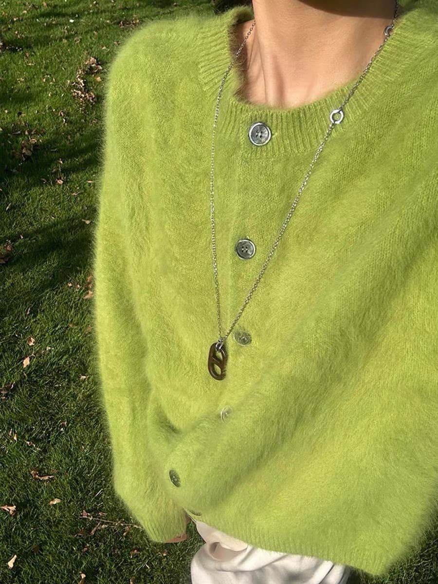 Avocado Matcha Cardigan Blouse. French Vintage Style Chartreuse color cardigan. Victorian Prairie style cardigan. Nantucket Maine style.