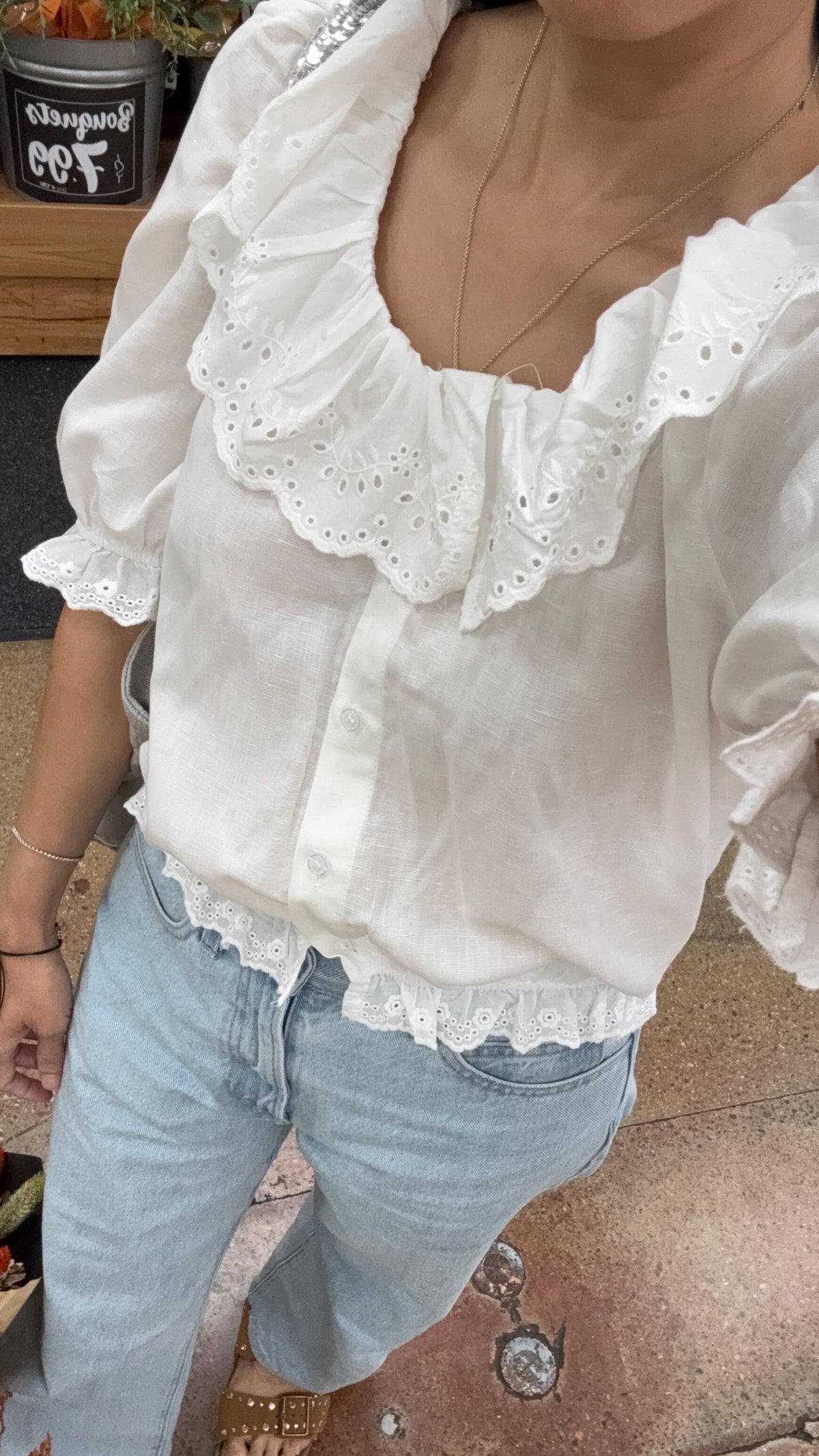 Casual cotton pintuck eyelet romantic top . Whimsical cottage core top. Bohemian cotton vest . Praire wind lace top. Embroidered top