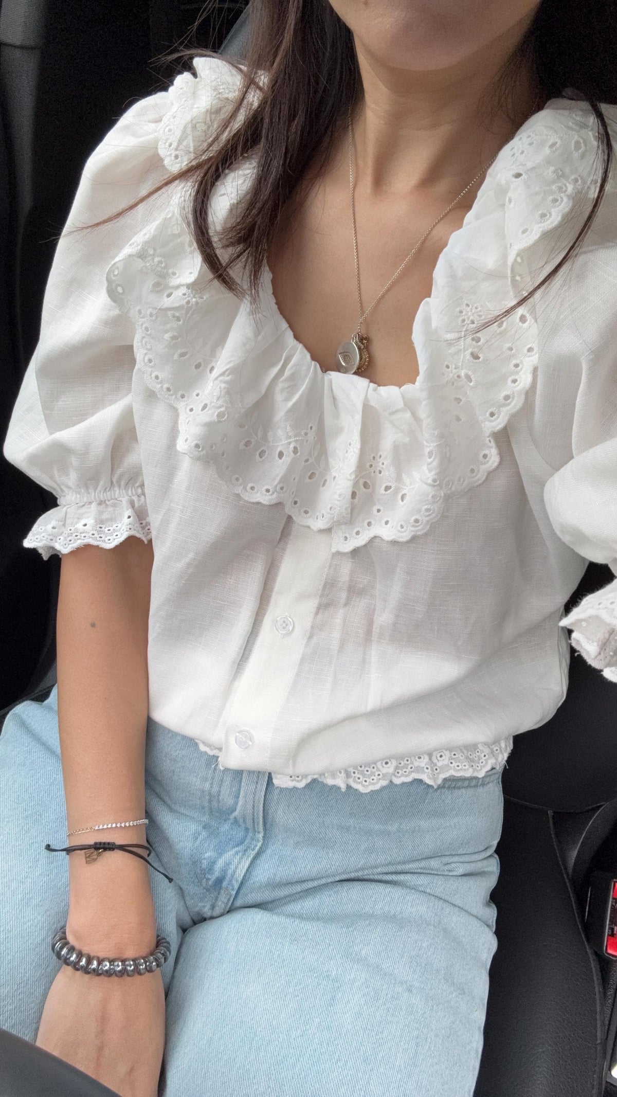 Casual cotton pintuck eyelet romantic top . Whimsical cottage core top. Bohemian cotton vest . Praire wind lace top. Embroidered top