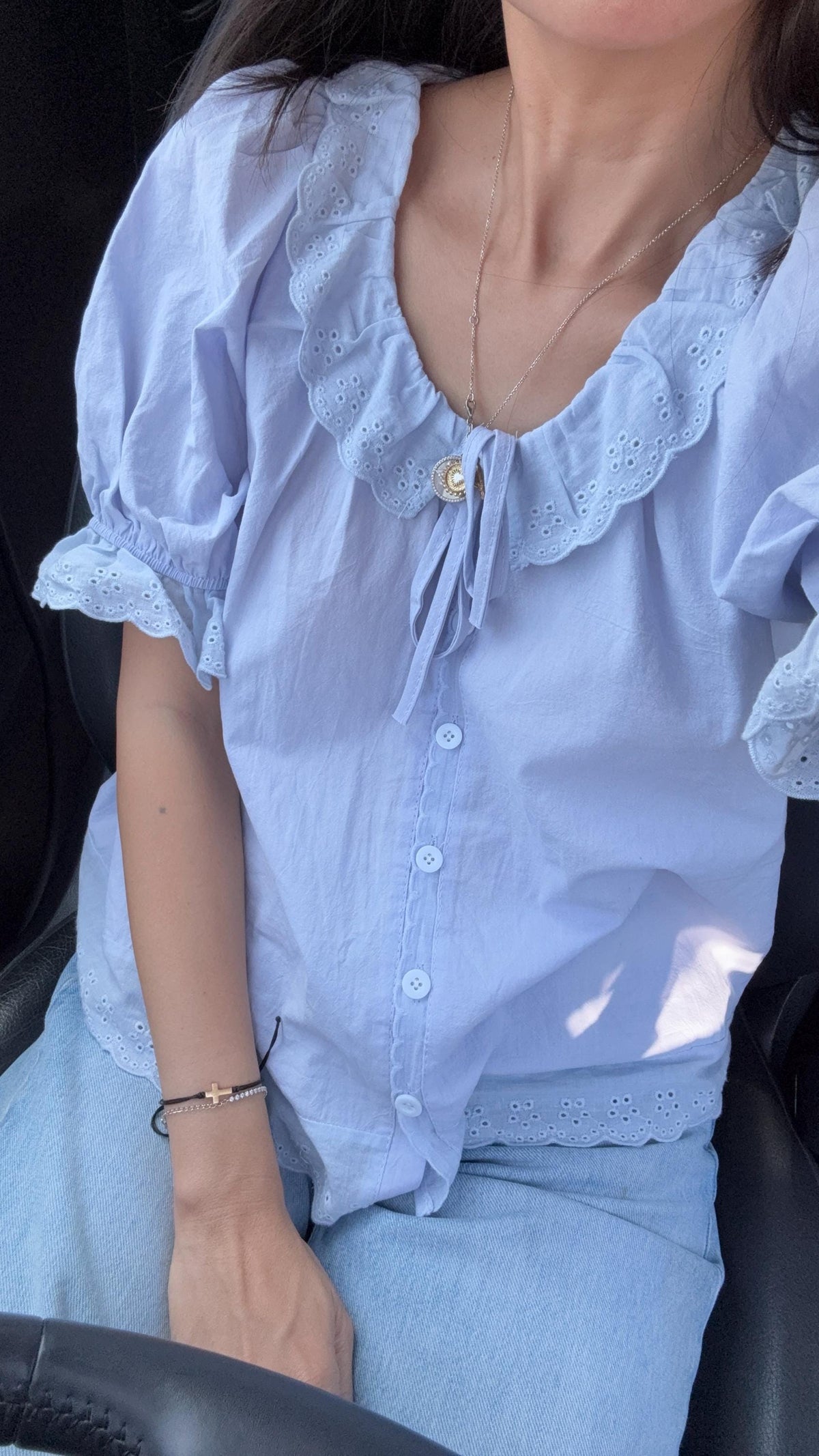 Casual cotton pintuck eyelet romantic top . Whimsical cottage core top. Bohemian cotton vest . Praire wind lace top. Embroidered top